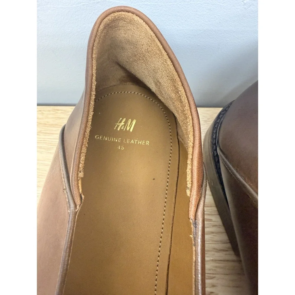 H&M's premium selection Brown Leather Loafers Tassel Moccasin EU 45 US 12 #43